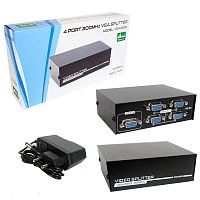 разветвитель vga splitter 1x4 vga-2004 делитель vga сигнала на 4, 1 вх - 4 вых,  4port (black)   фото