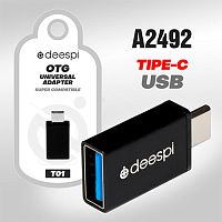 переходник otg (usb-type-c) deespi t01 черный  фото